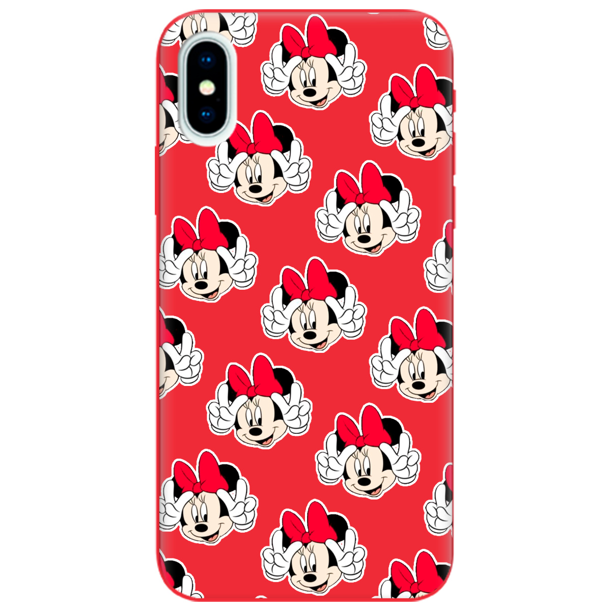 Чехол для Apple iPhone X ярко-красный матовый soft touch Minnie Mouse - фото 1