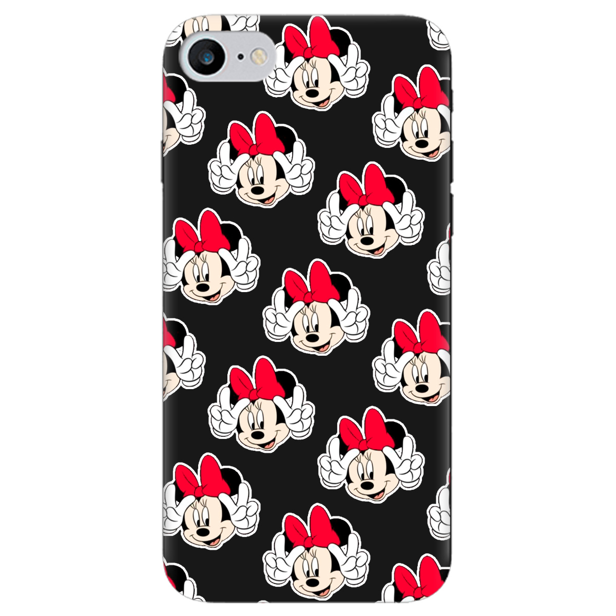 Чехол для Apple iPhone 8 черный матовый soft touch Minnie Mouse - фото 1