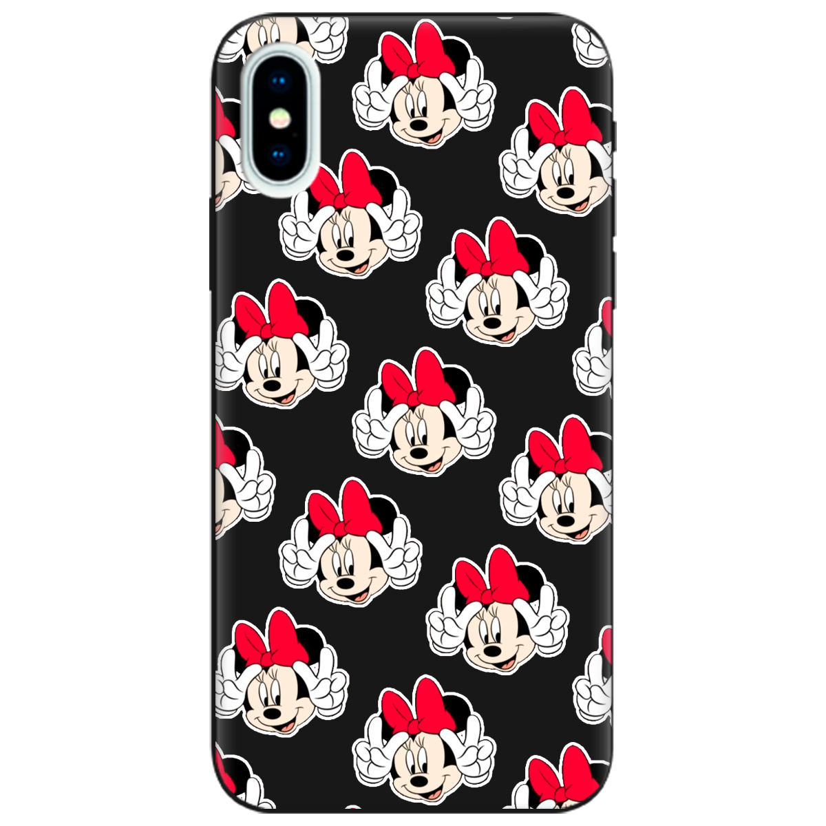 Чехол для Apple iPhone X черный матовый soft touch Minnie Mouse - фото 1