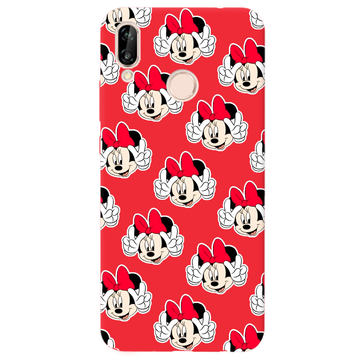 Чехол для Huawei P20 Lite ярко-красный матовый soft touch Minnie Mouse - фото 1