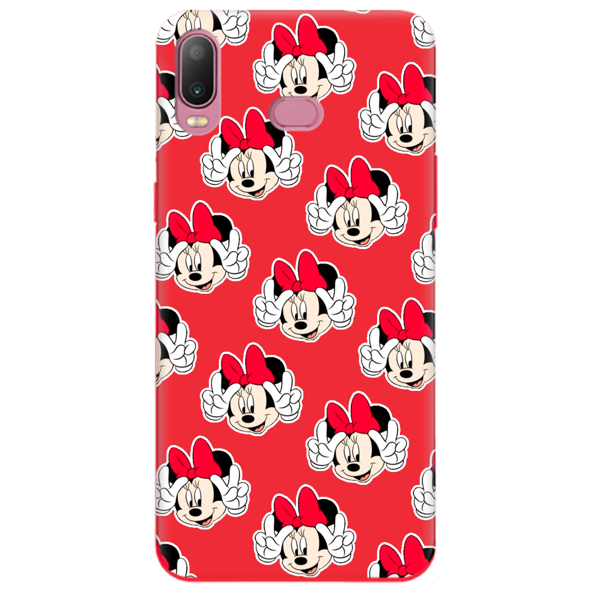 Чехол для Samsung Galaxy A6S 2018 ярко-красный матовый soft touch Minnie Mouse - фото 1