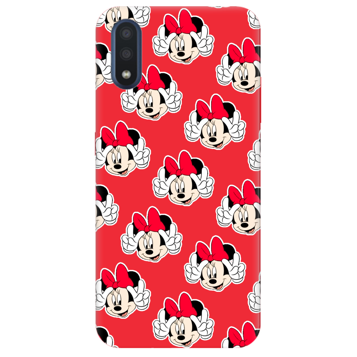 Чехол для Samsung Galaxy M01 ярко-красный матовый soft touch Minnie Mouse - фото 1