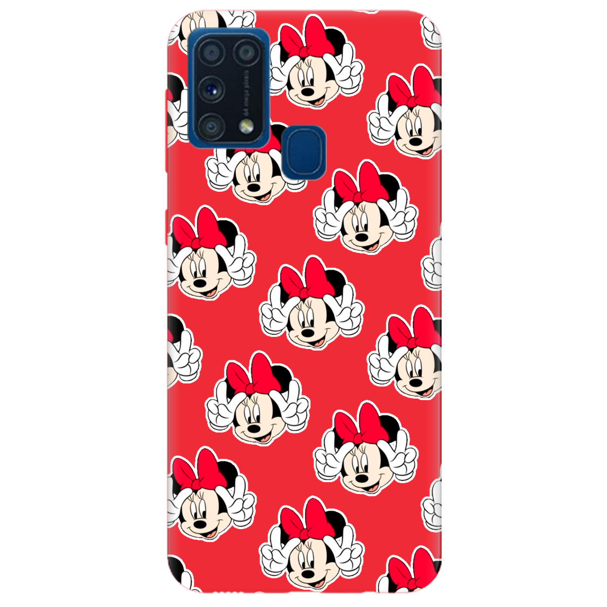Чехол для Samsung Galaxy M31 ярко-красный матовый soft touch Minnie Mouse - фото 1