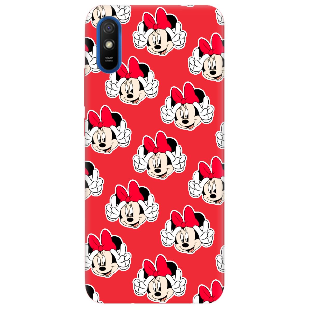 Чехол для Xiaomi Redmi 9i ярко-красный матовый soft touch Minnie Mouse - фото 1