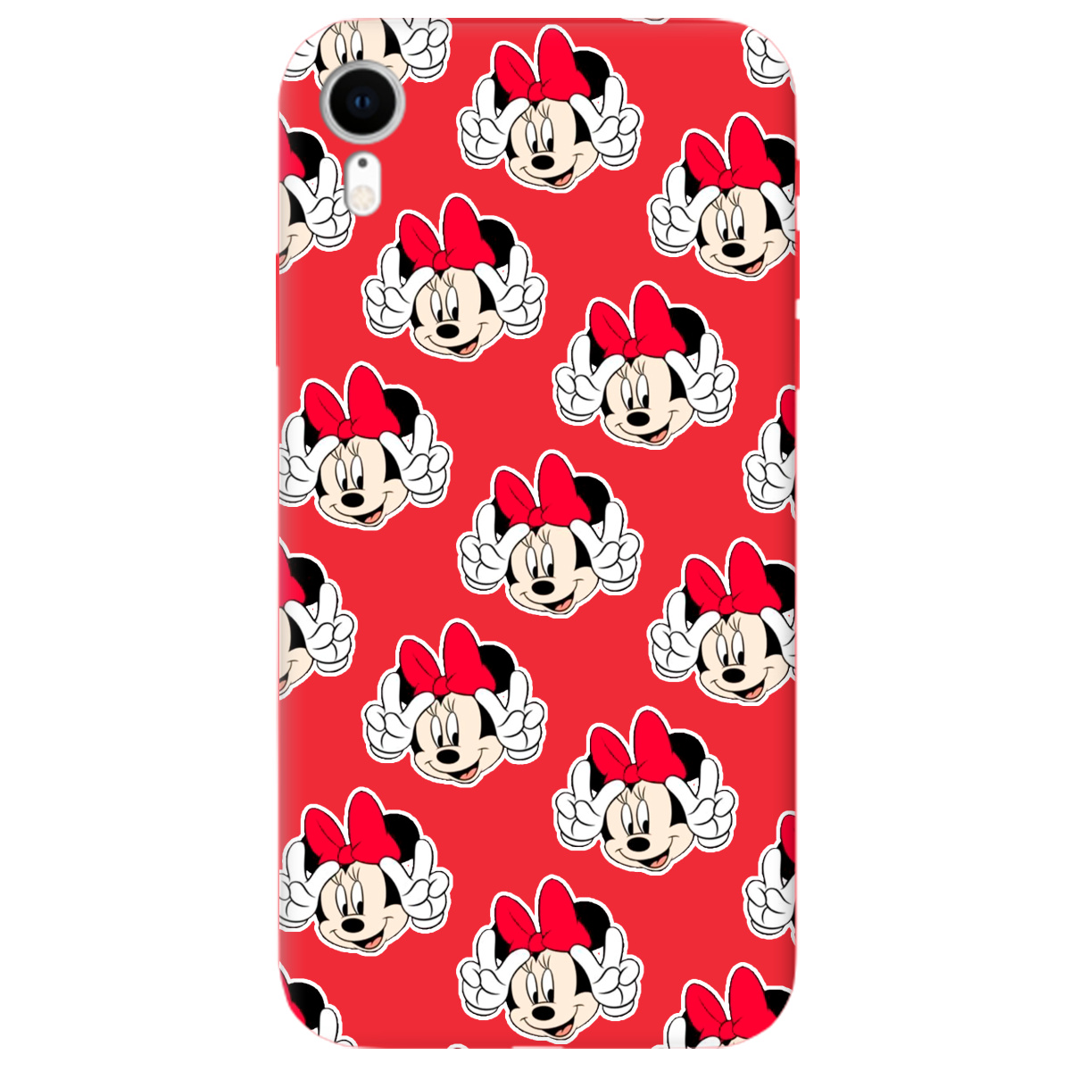 Чехол для Apple iPhone XR ярко-красный матовый soft touch Minnie Mouse - фото 1