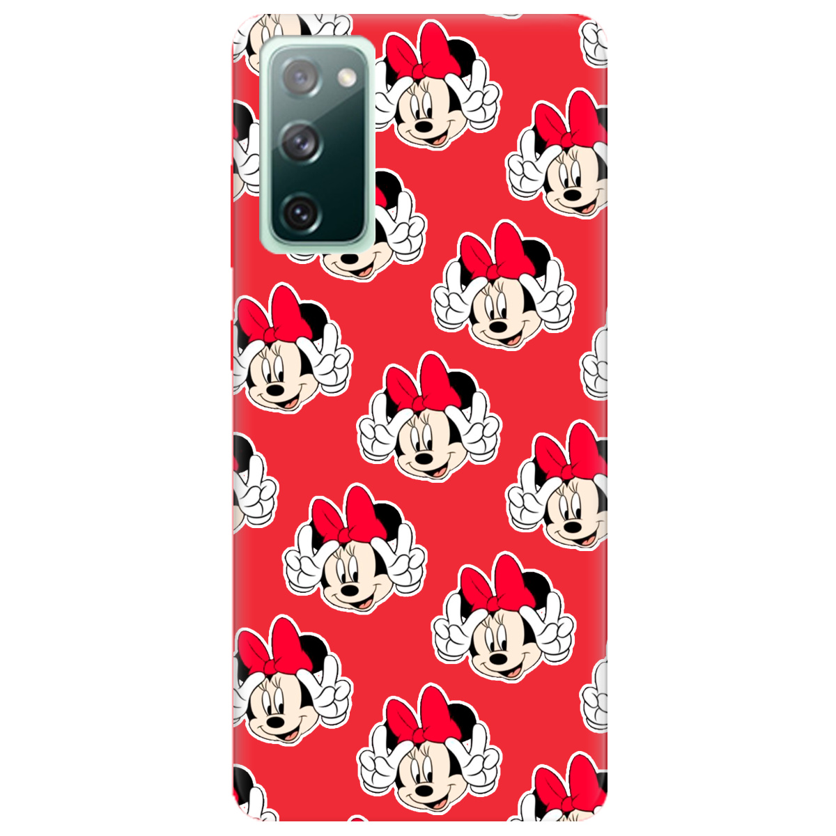Чехол для Samsung Galaxy S20 FE ярко-красный матовый soft touch Minnie Mouse - фото 1