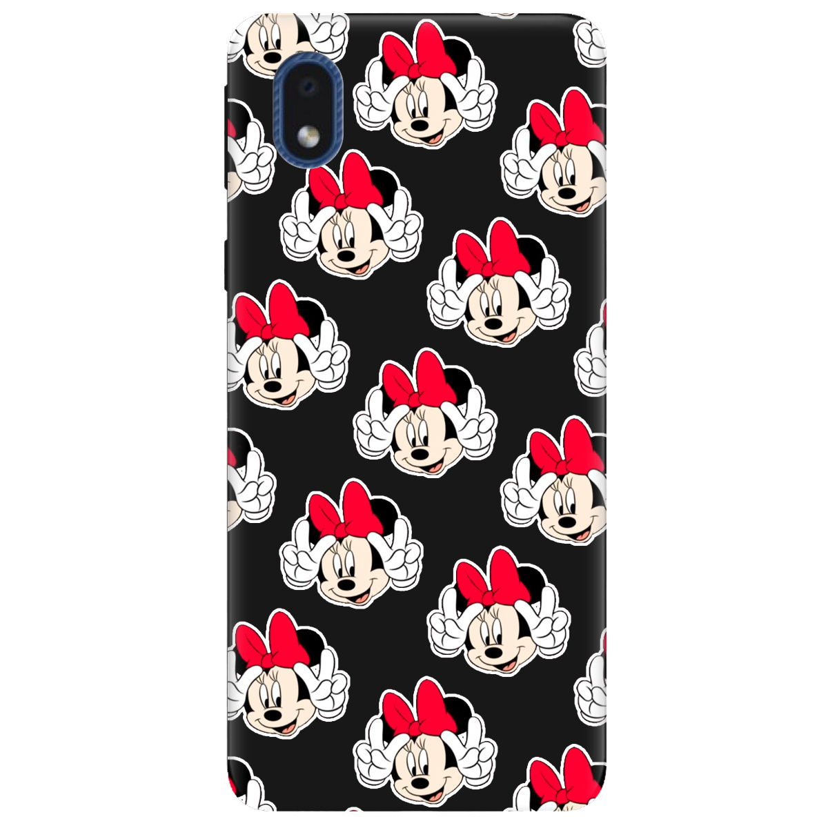Чехол для Samsung Galaxy А01 Core черный матовый soft touch Minnie Mouse - фото 1