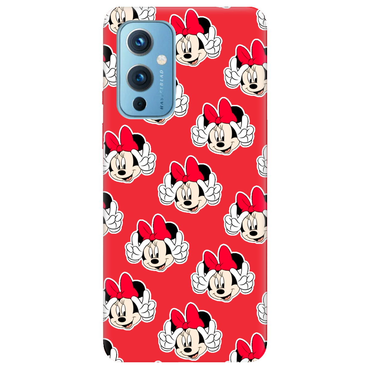 Чохол для OnePlus 9 яскраво-червоний матовий soft touch Minnie Mouse - фото 1