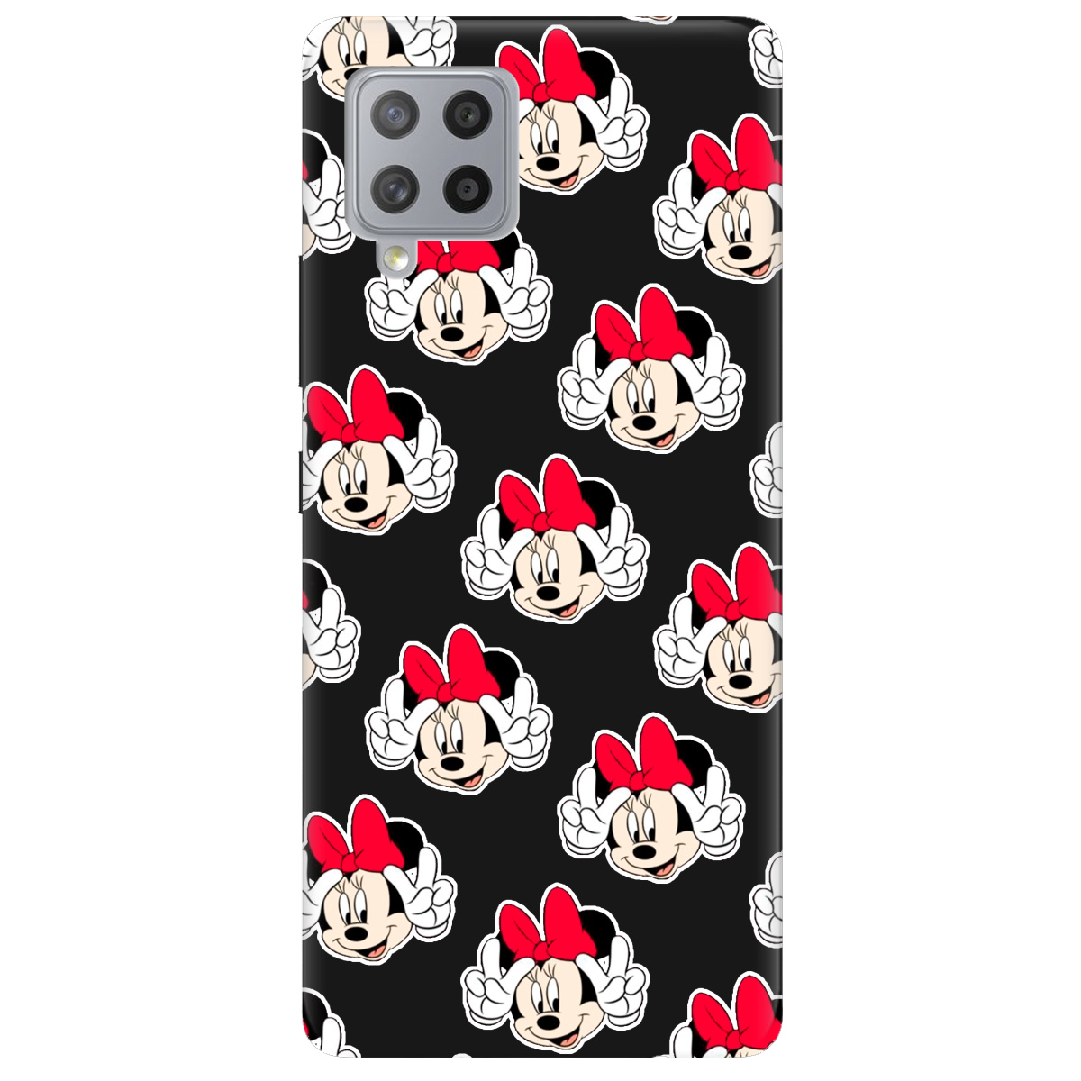 Чехол для Samsung Galaxy A42 черный матовый soft touch Minnie Mouse - фото 1