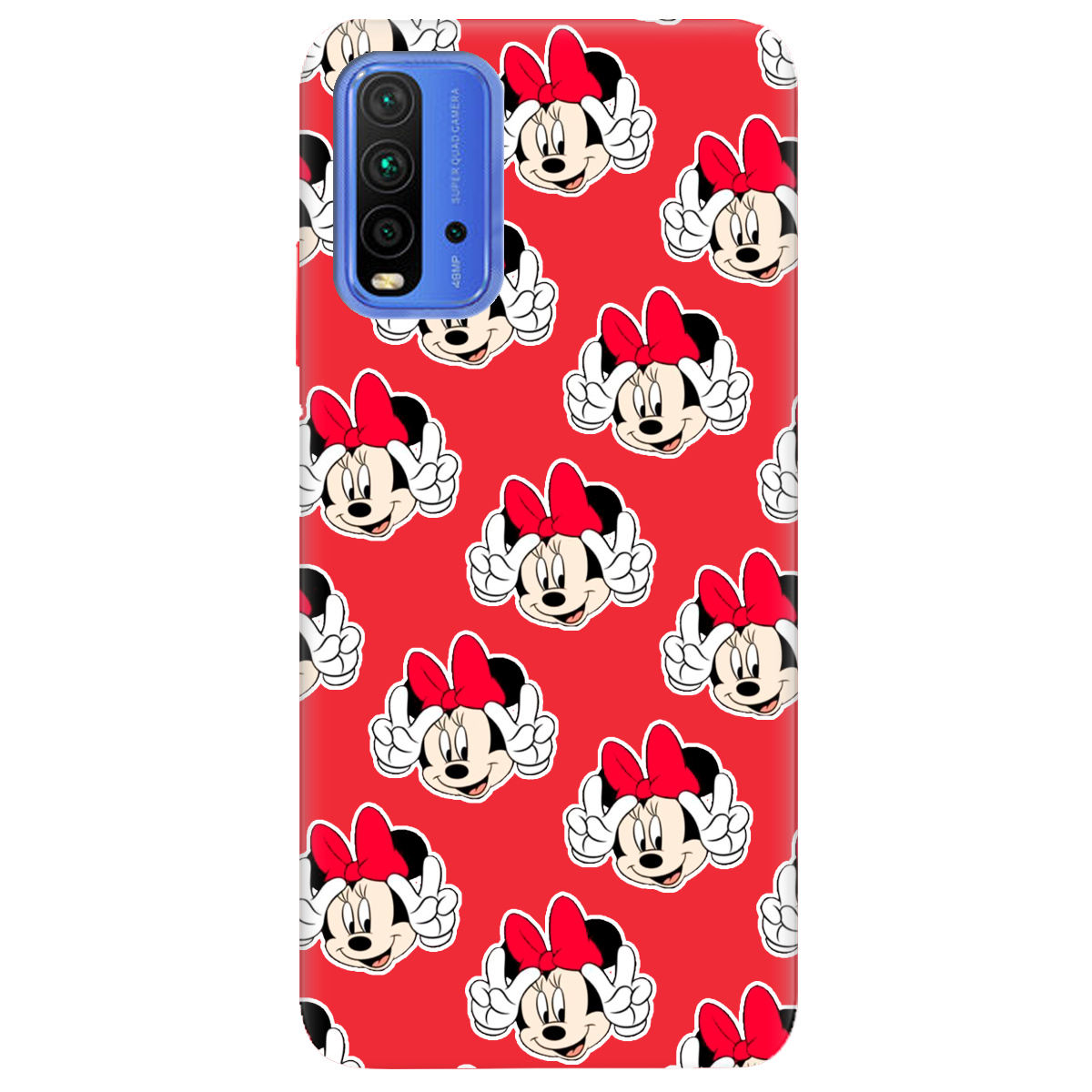 Чехол для Xiaomi Redmi 9T ярко-красный матовый soft touch Minnie Mouse - фото 1