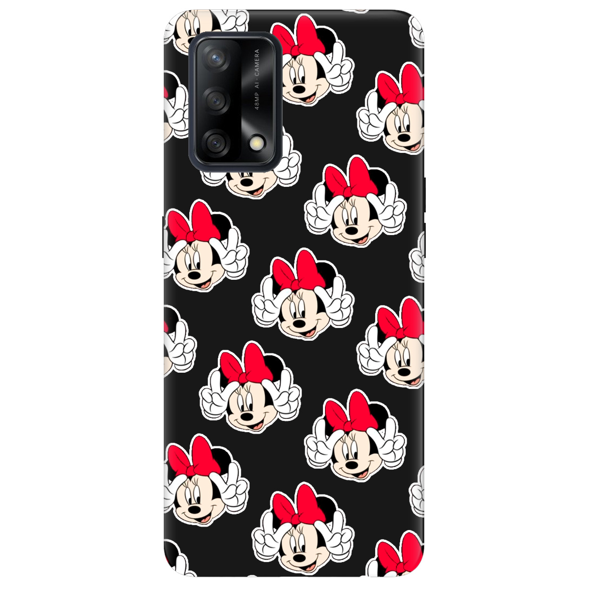 Чехол для Oppo A74 4G черный матовый soft touch Minnie Mouse - фото 1