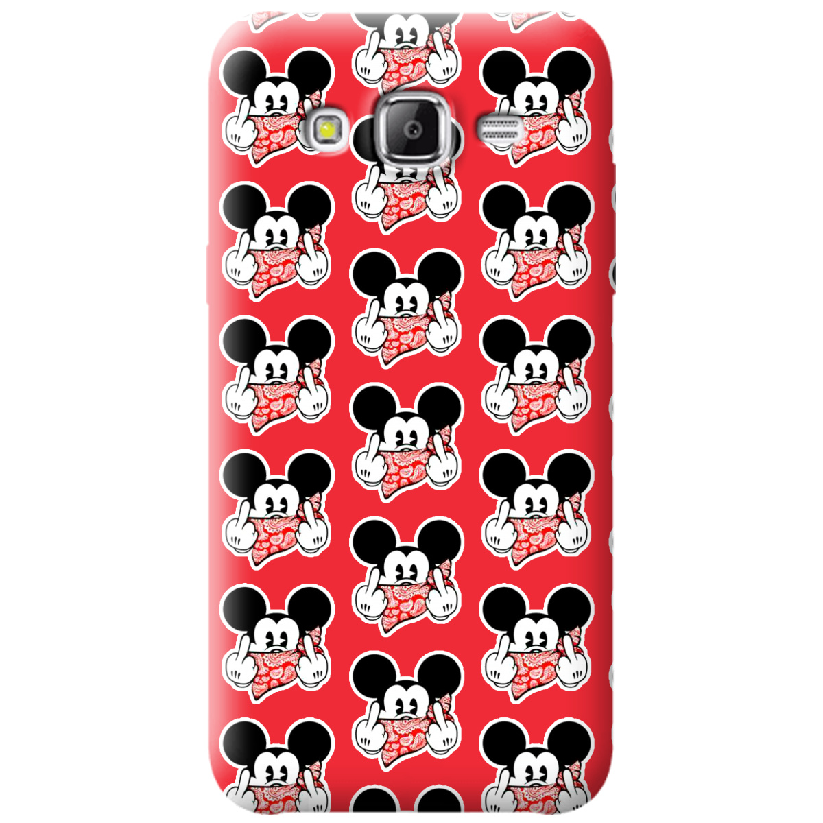 Чехол для Samsung Galaxy J5 2015 ярко-красный матовый soft touch Mickey Mouse - фото 1