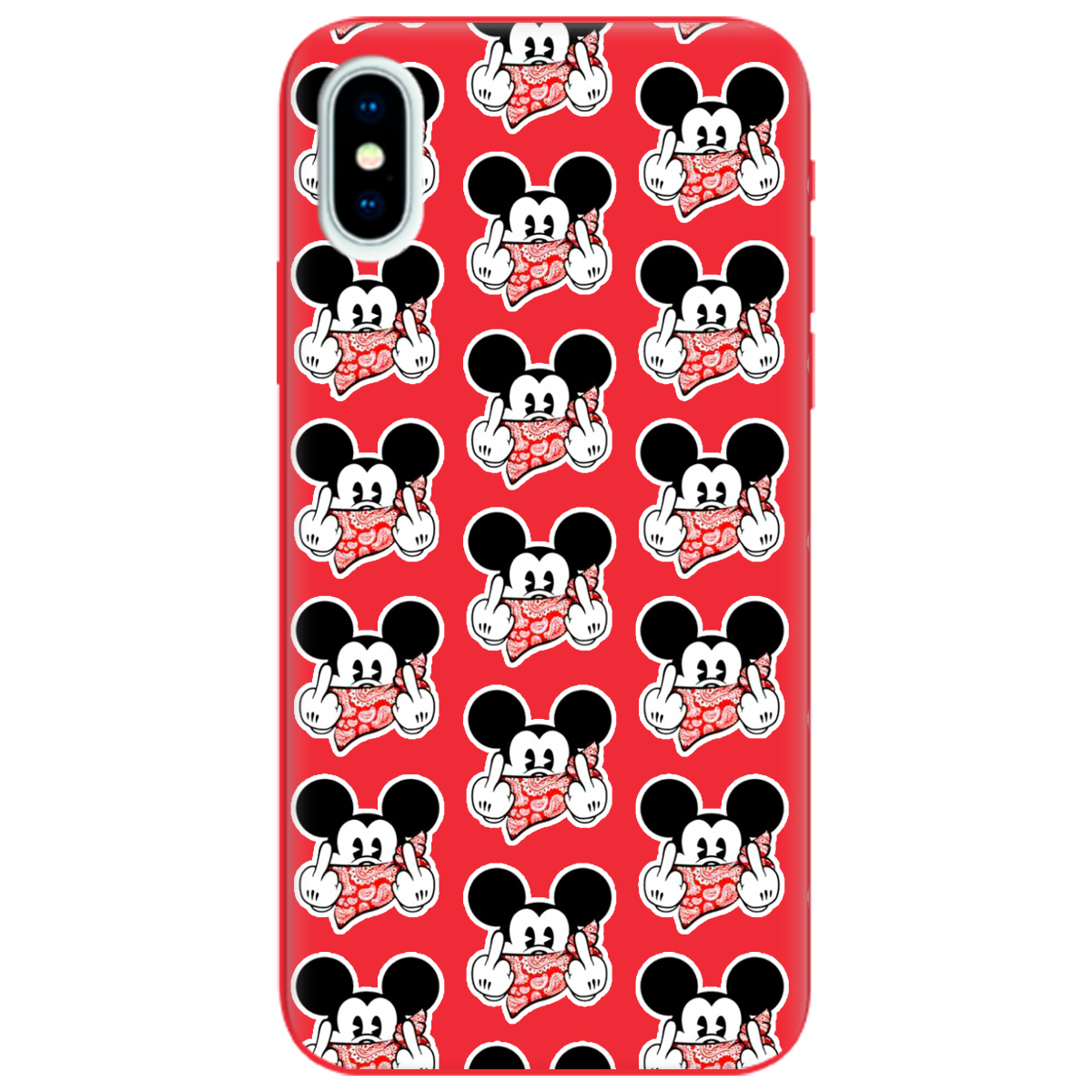 Чехол для Apple iPhone X ярко-красный матовый soft touch Mickey Mouse - фото 1