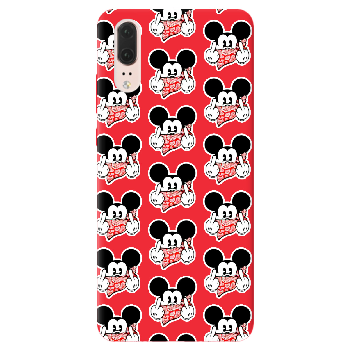 Чехол для Huawei P20 ярко-красный матовый soft touch Mickey Mouse - фото 1