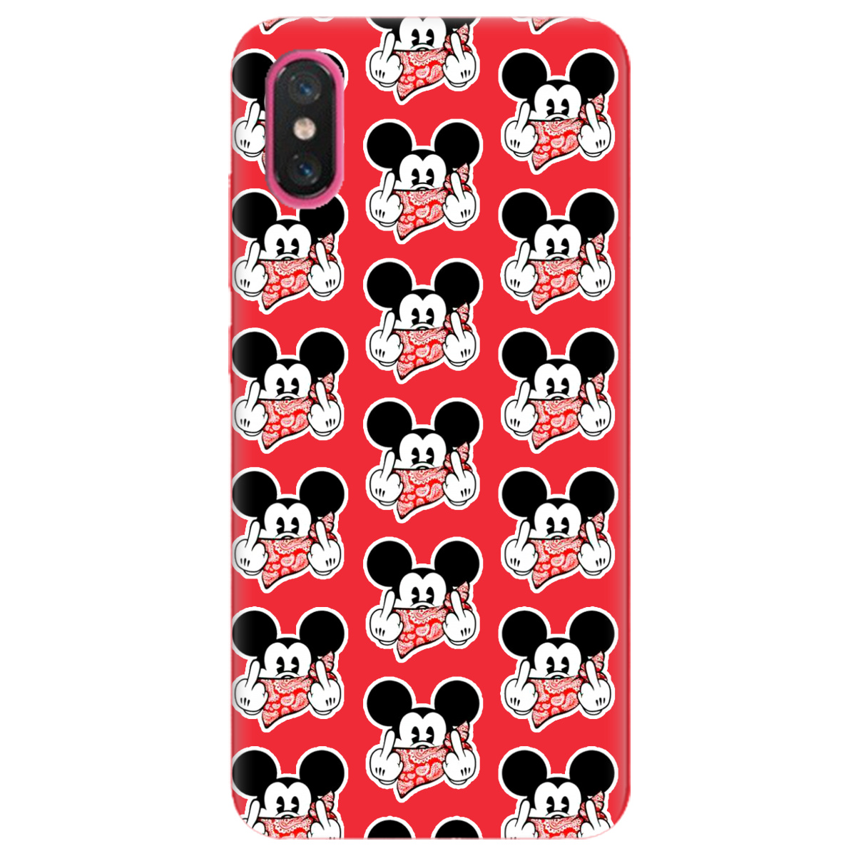 Чехол для Xiaomi Mi 8 Pro ярко-красный матовый soft touch Mickey Mouse - фото 1