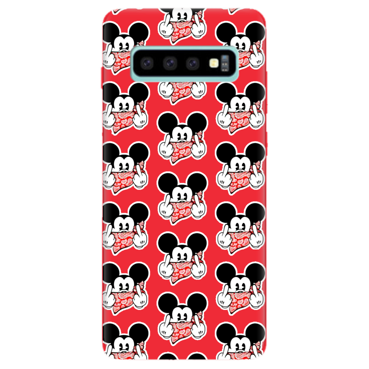 Чехол для Samsung Galaxy S10 Plus ярко-красный матовый soft touch Mickey Mouse - фото 1