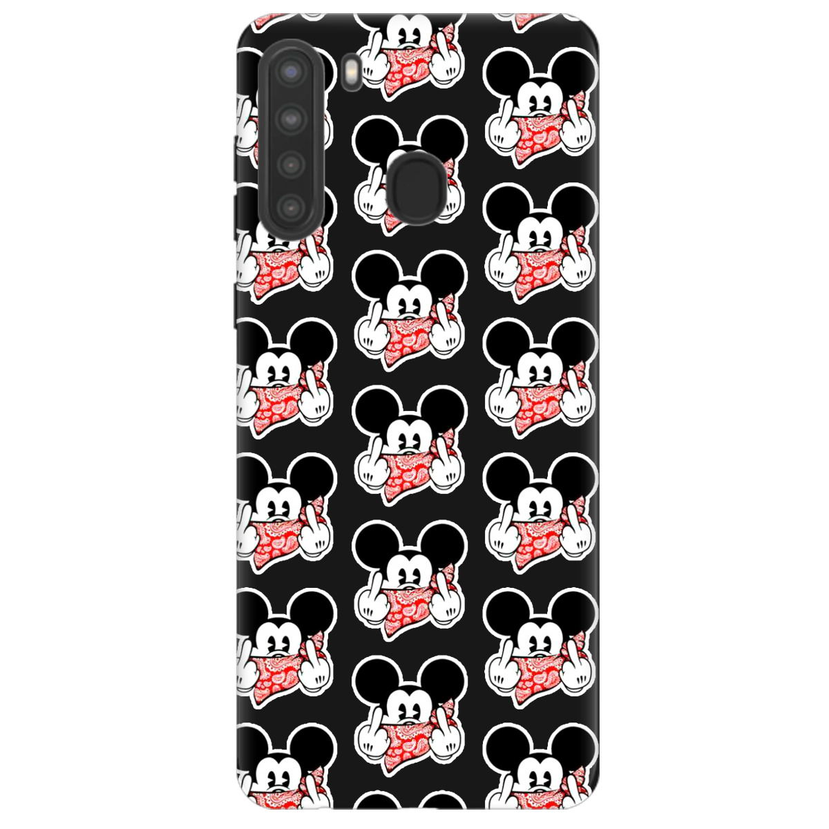 Чехол для Samsung Galaxy A21 черный матовый soft touch Mickey Mouse - фото 1