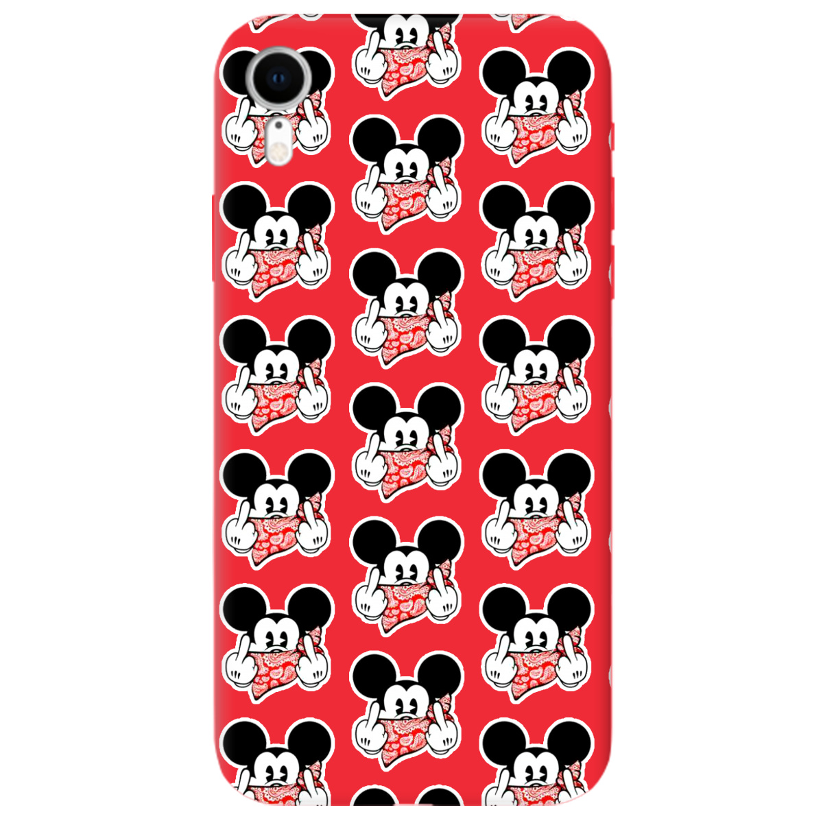 Чехол для Apple iPhone XR ярко-красный матовый soft touch Mickey Mouse - фото 1