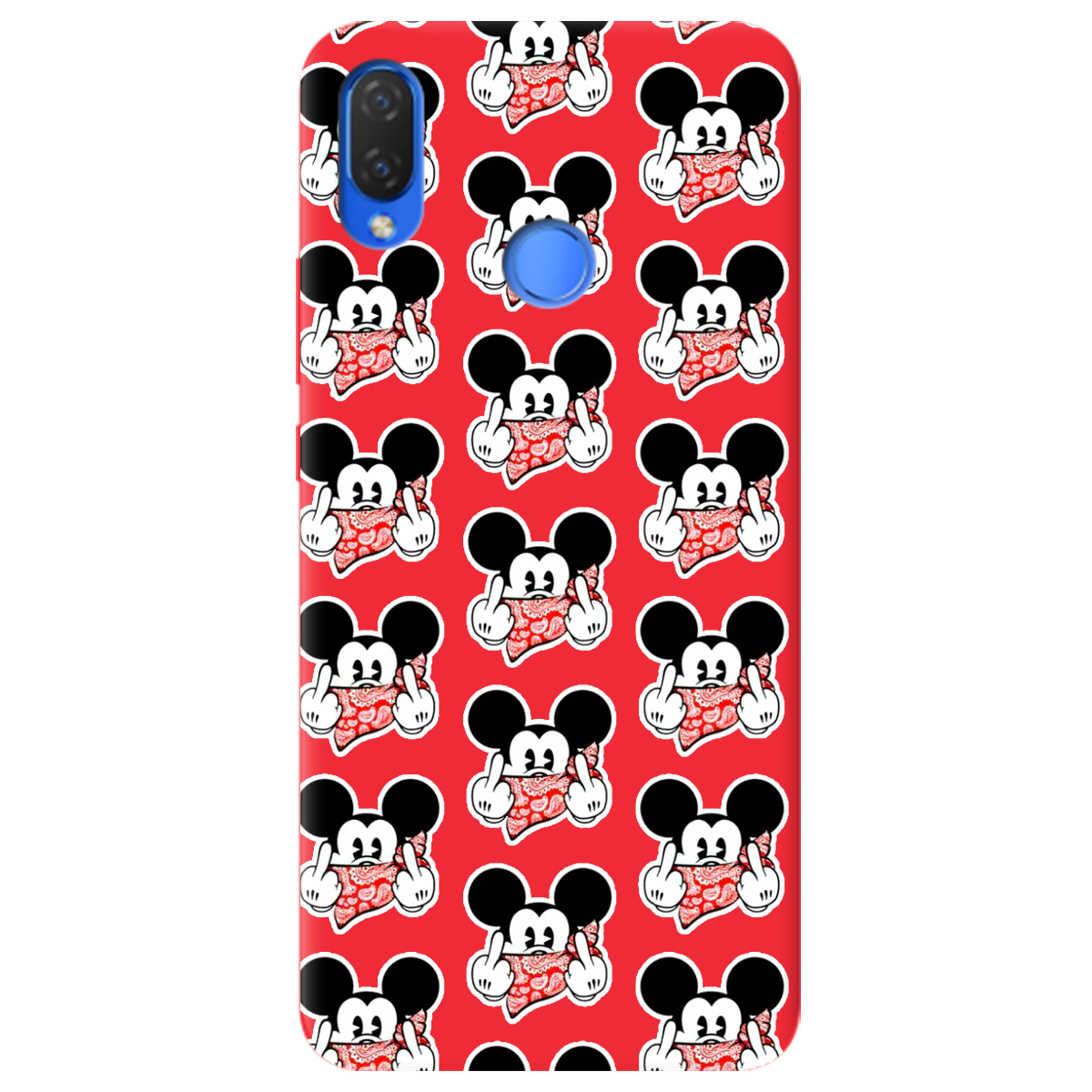Чехол для Huawei P Smart Plus ярко-красный матовый soft touch Mickey Mouse - фото 1