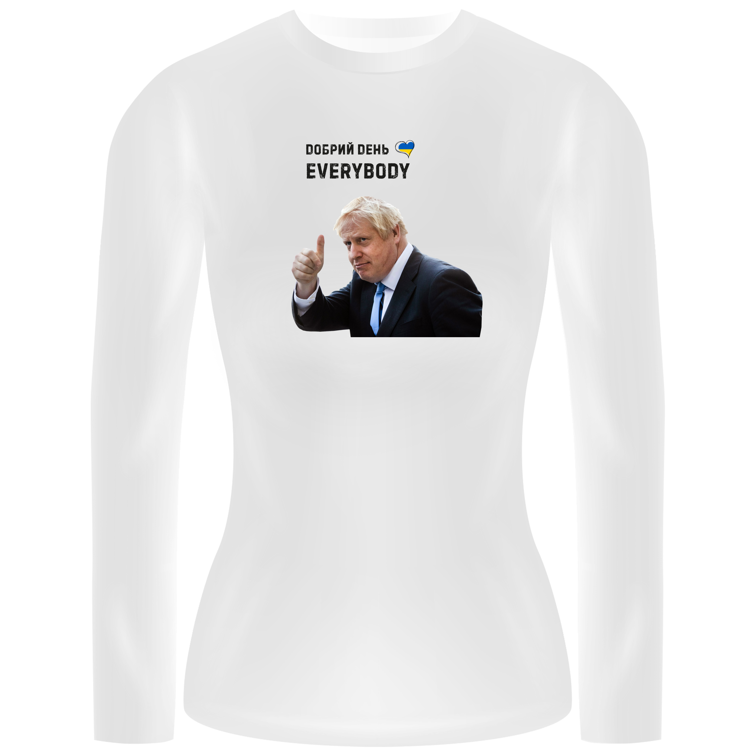 Лонгслів жіночий білий бавовна/еластан Добрий день everybody L - фото 1