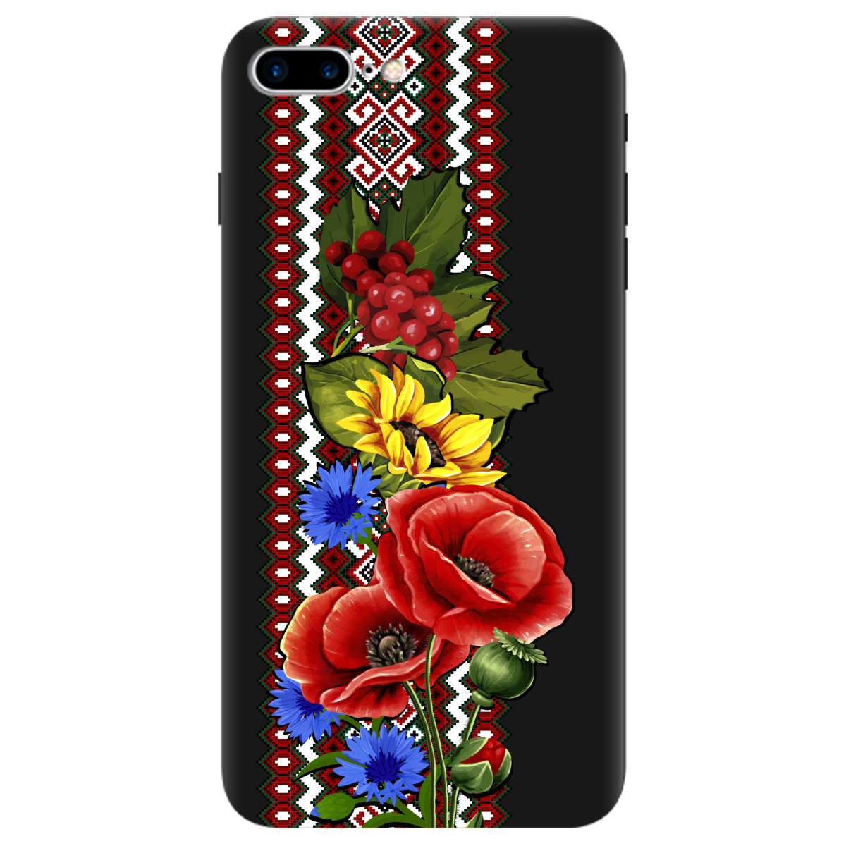 Чехол для Apple iPhone 7 Plus черный матовый soft touch Ukraine ornament - фото 1