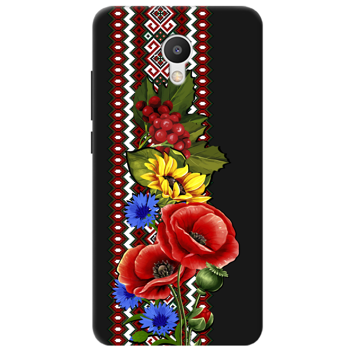 Чехол для Meizu M6 черный матовый soft touch Ukraine ornament - фото 1