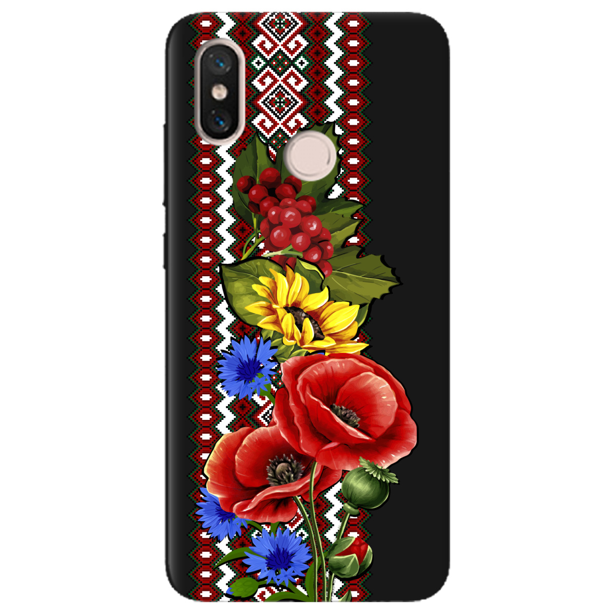 Чехол для Xiaomi Mi 8 SE черный матовый soft touch Ukraine ornament - фото 1