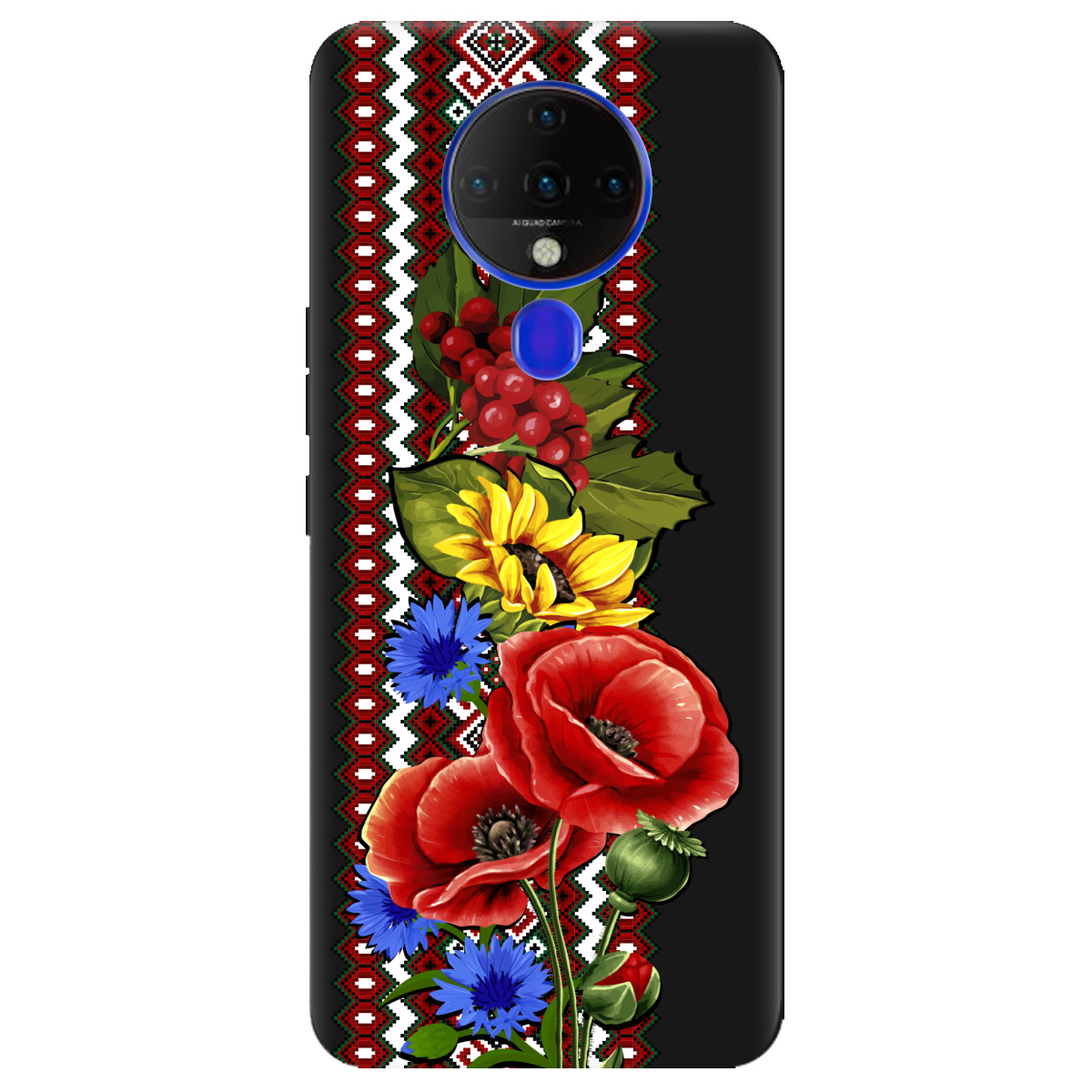 Чехол для Tecno Spark 6 черный матовый soft touch Ukraine ornament - фото 1
