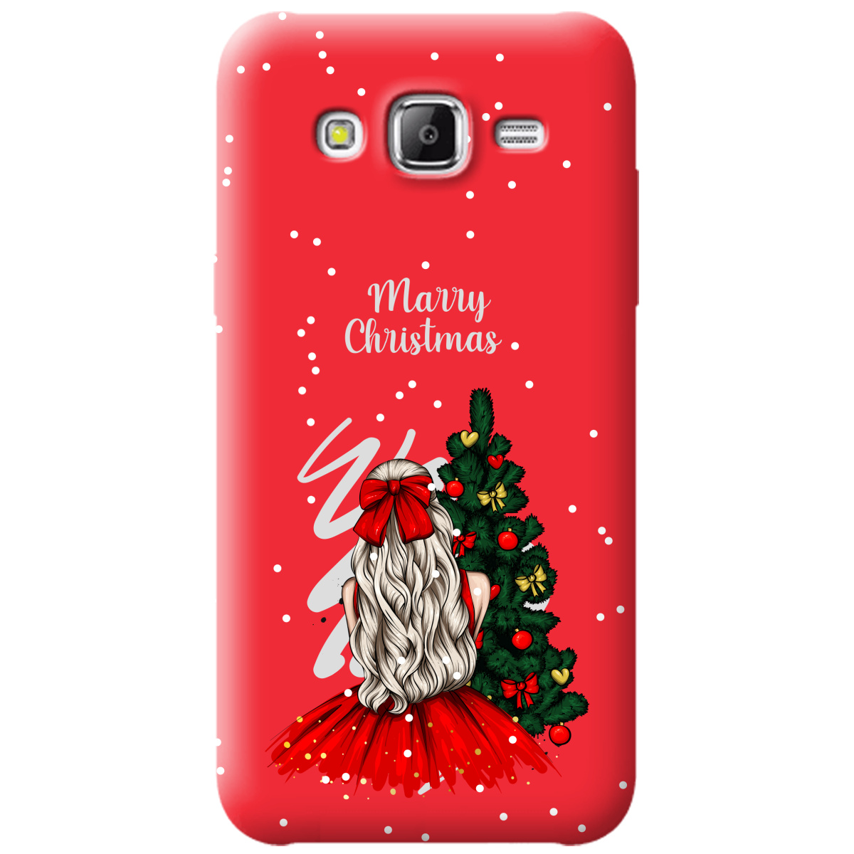 Чехол для Samsung Galaxy J5 2015 ярко-красный матовый soft touch Beautiful christmas - фото 1