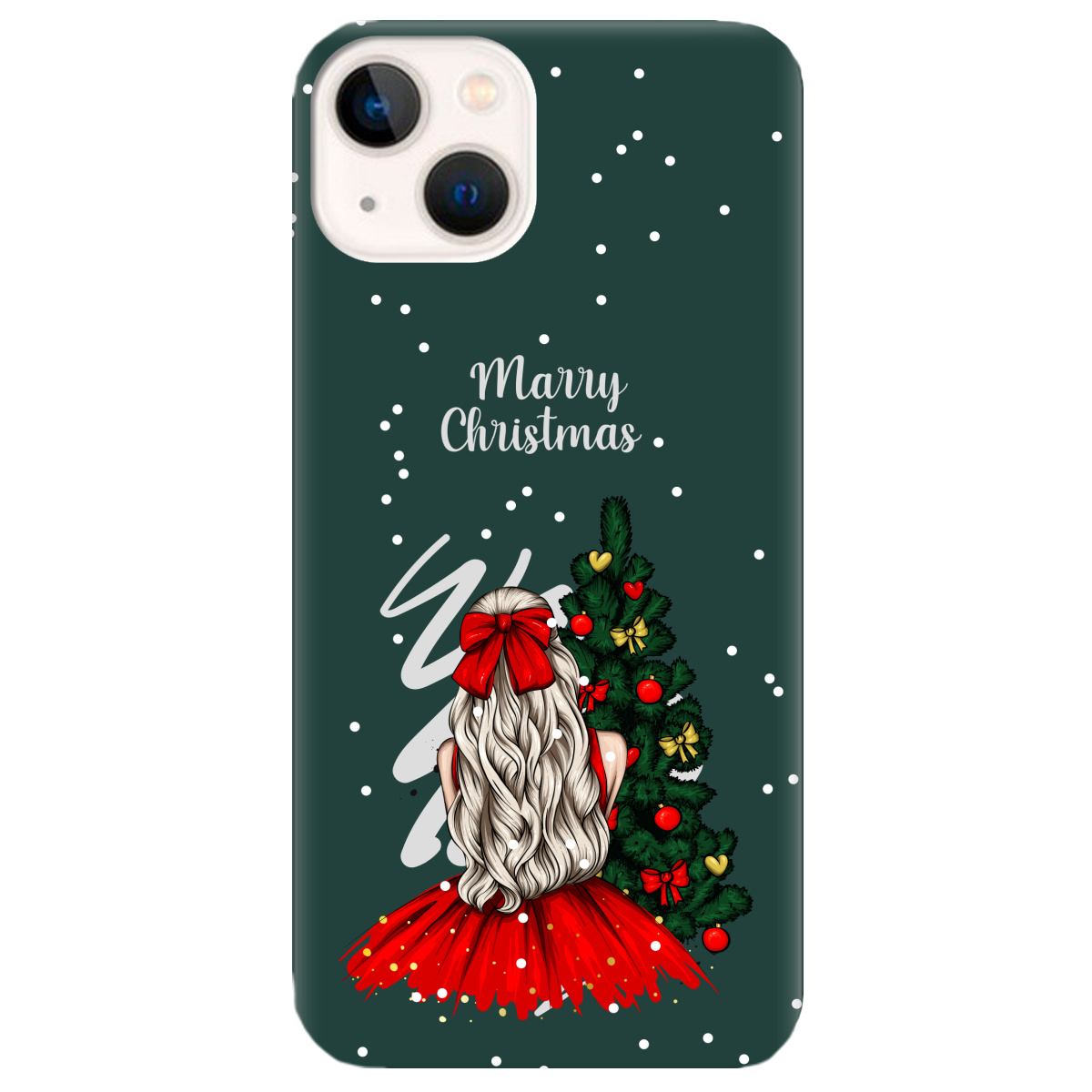 Чехол для Apple iPhone 13 Mini темно-зеленый матовый soft touch Beautiful christmas - фото 1