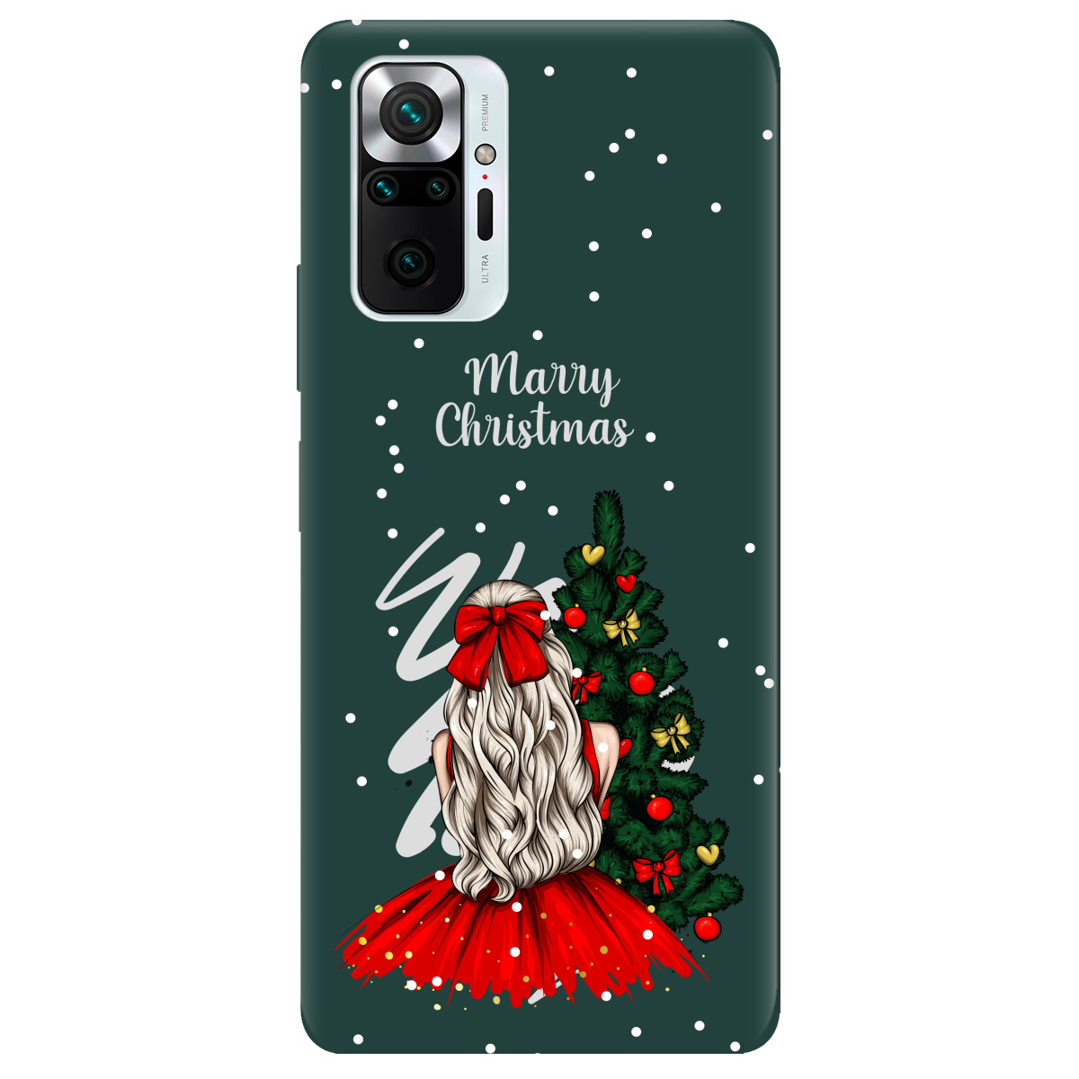 Чехол для Xiaomi Redmi Note 10 Pro темно-зеленый матовый soft touch Beautiful christmas - фото 1