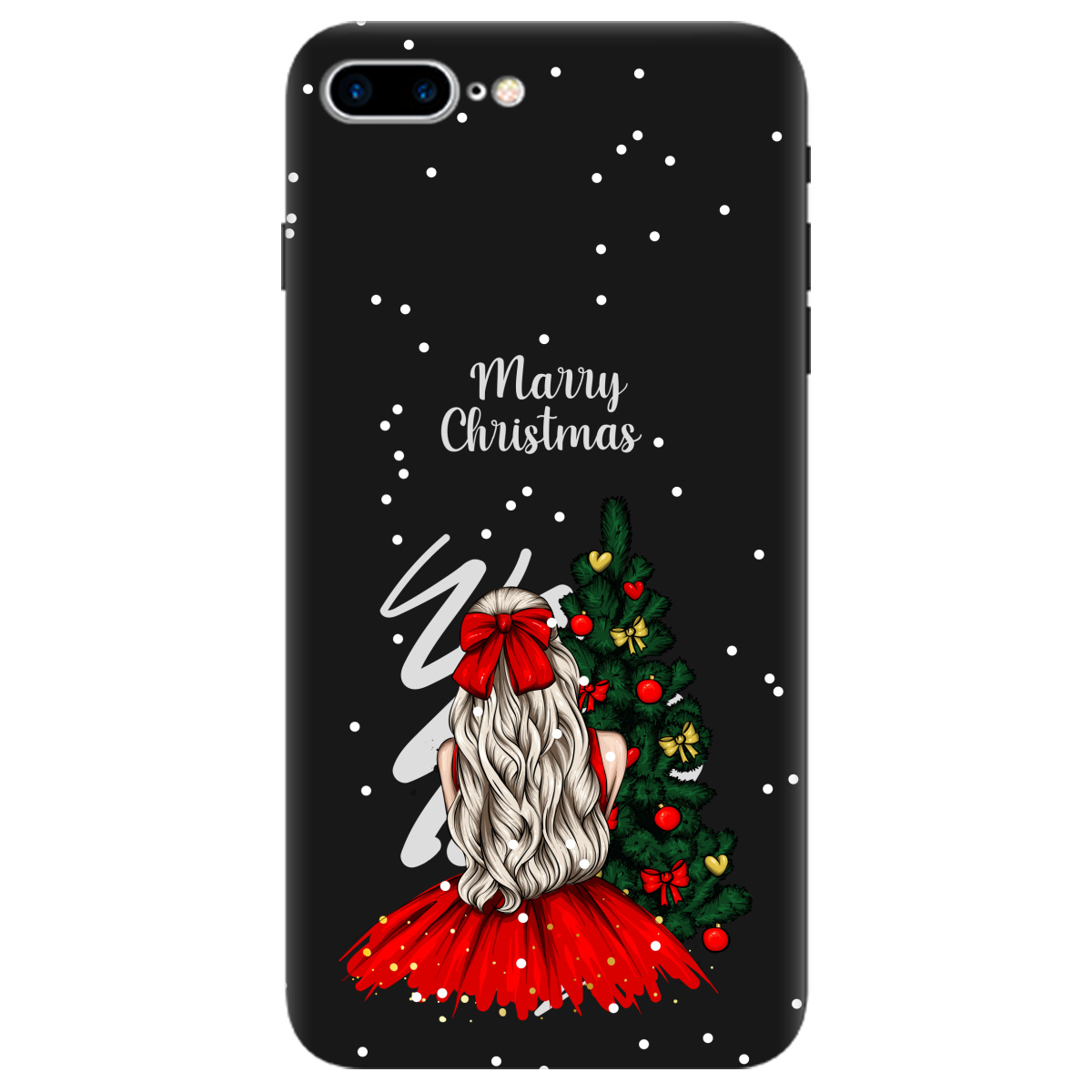 Чохол для Apple iPhone 7 Plus чорний матовий soft touch Beautiful christmas - фото 1