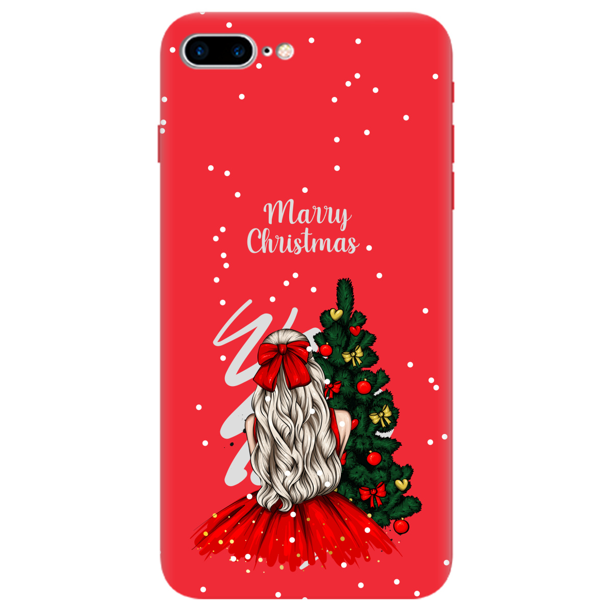 Чехол для Apple iPhone 7 Plus ярко-красный матовый soft touch Beautiful christmas - фото 1