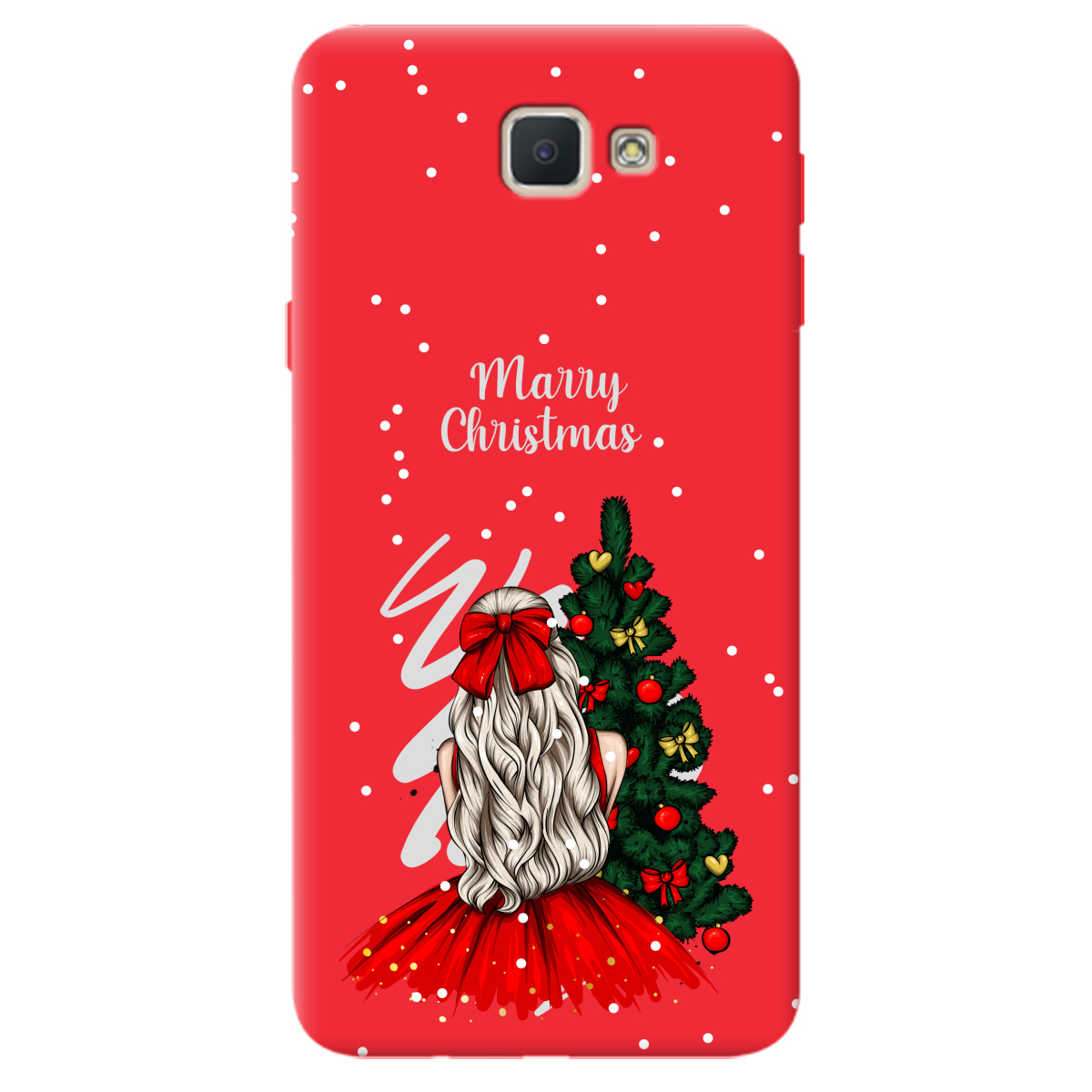 Чехол для Samsung Galaxy J5 Prime ярко-красный матовый soft touch Beautiful christmas - фото 1