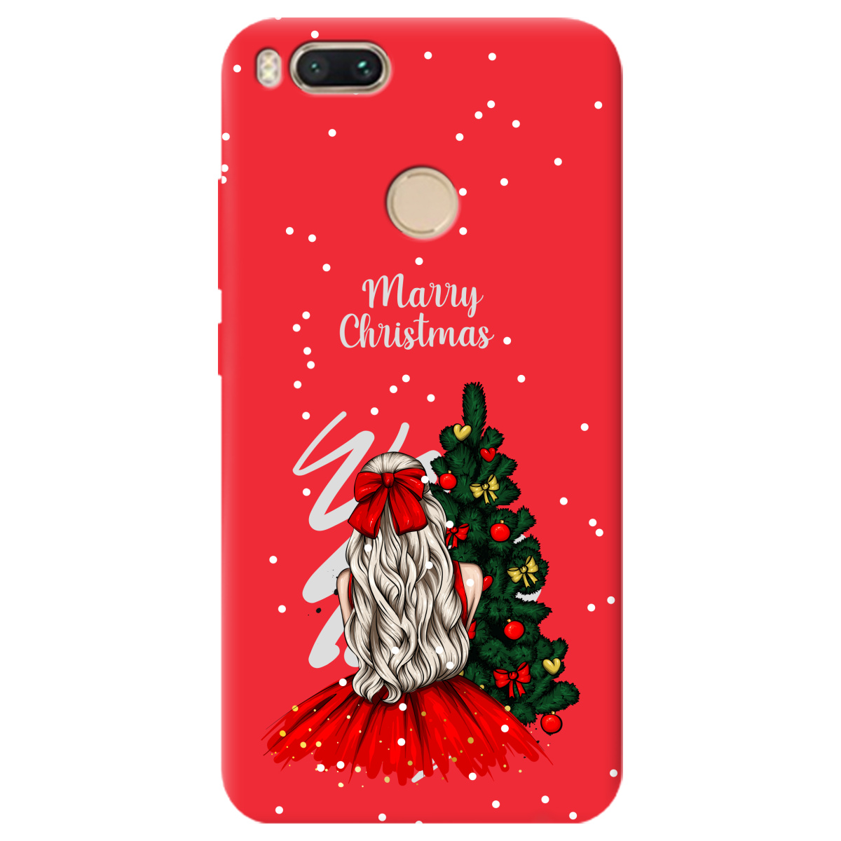 Чехол для Xiaomi Mi 5X ярко-красный матовый soft touch Beautiful christmas - фото 1