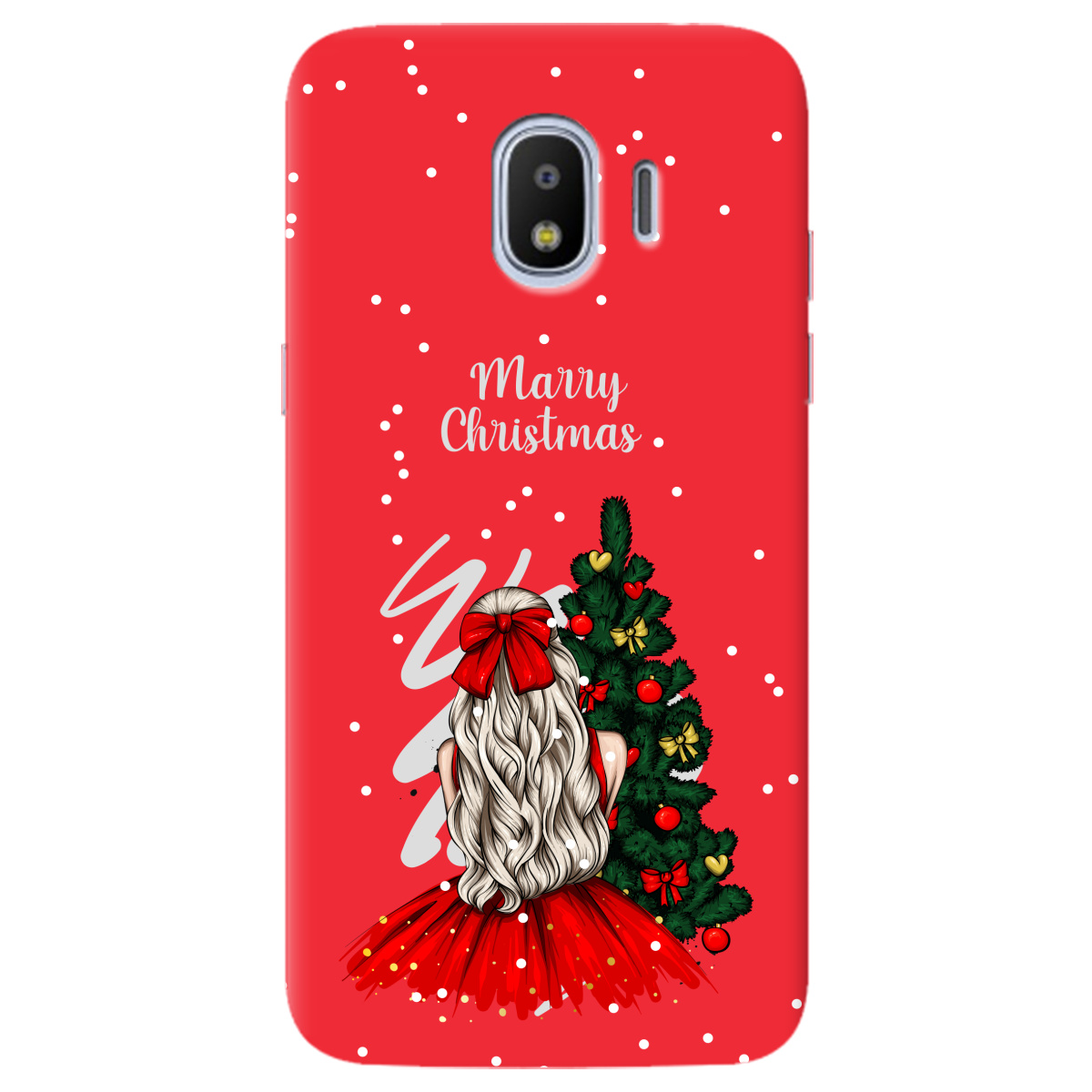 Чехол для Samsung Galaxy J2 2018 ярко-красный матовый soft touch Beautiful christmas - фото 1