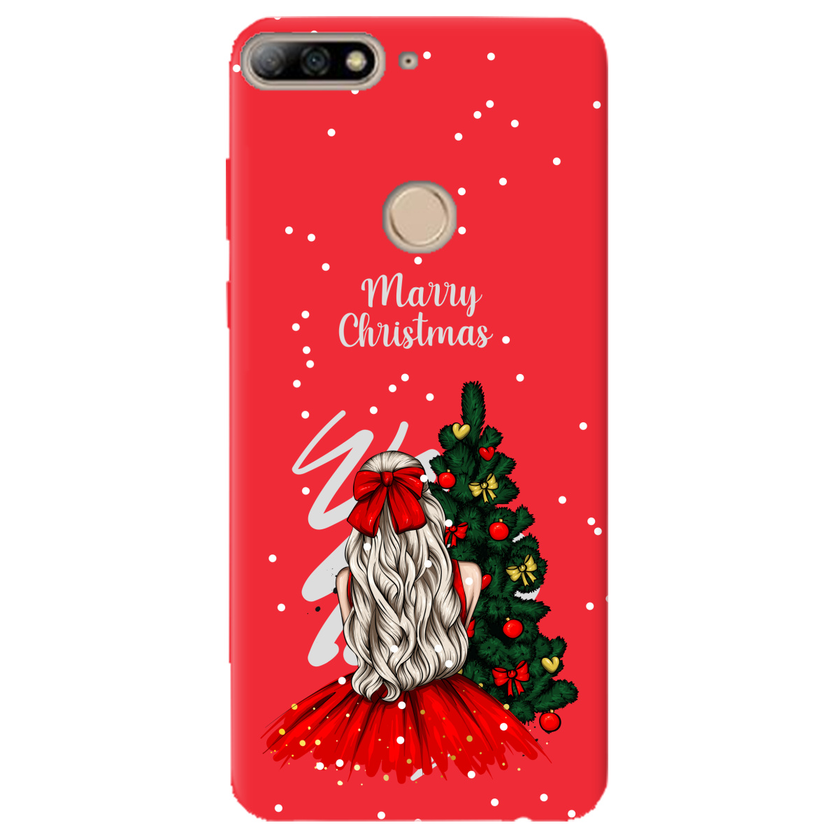 Чехол для Huawei Y7 Prime 2018 ярко-красный матовый soft touch Beautiful christmas - фото 1