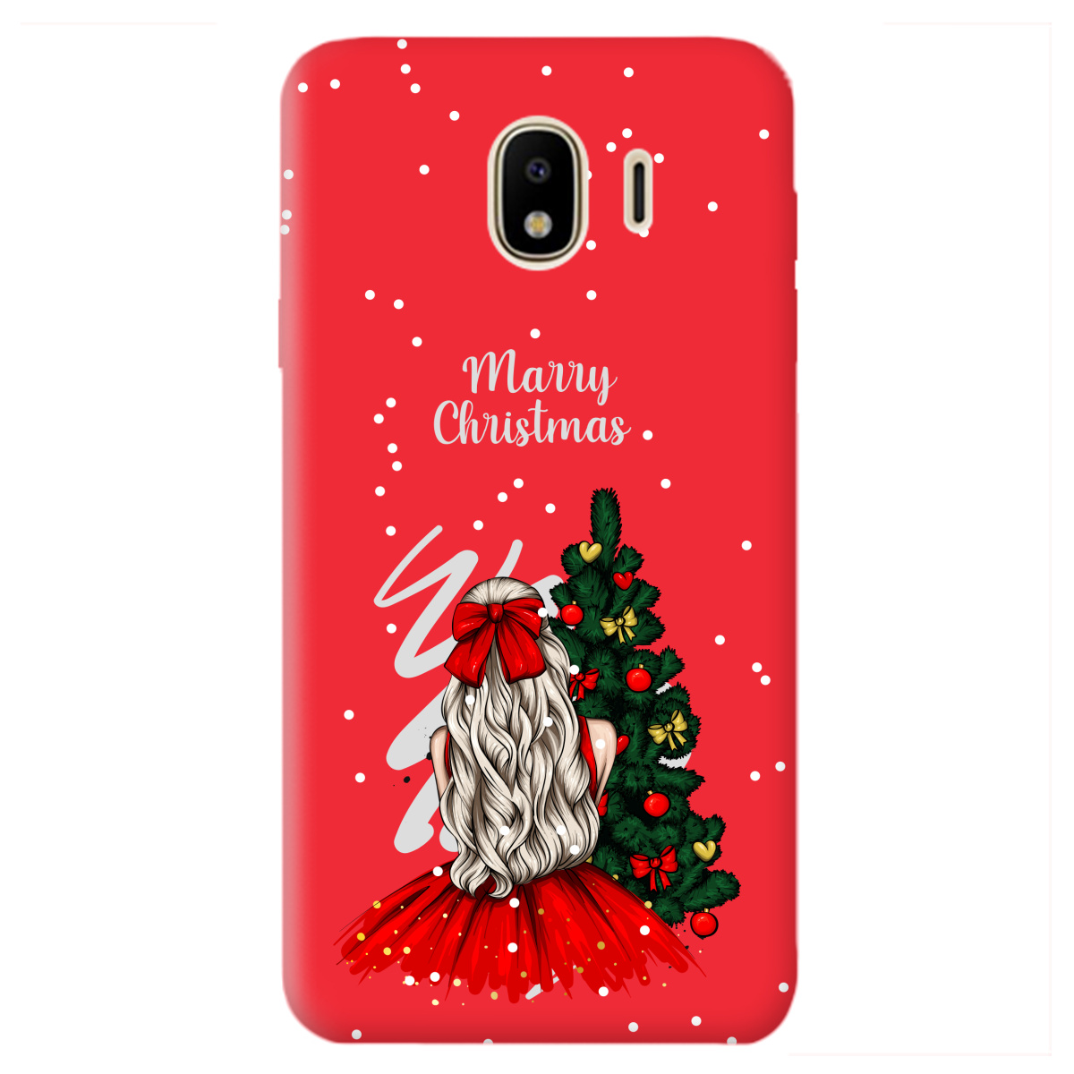 Чохол для Samsung Galaxy J4 2018 яскраво-червоний матовий soft touch Beautiful christmas - фото 1