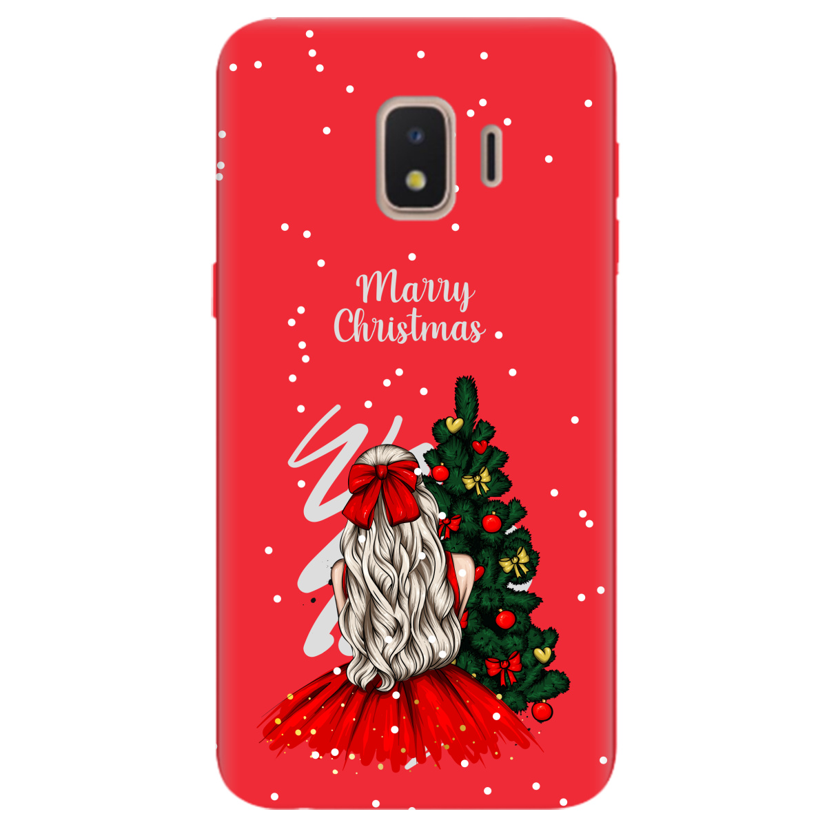 Чехол для Samsung Galaxy J2 Core 2018 ярко-красный матовый soft touch Beautiful christmas - фото 1