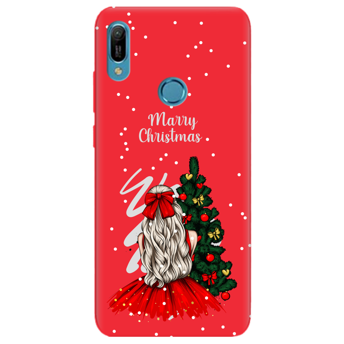 Чехол для Huawei Y6 Pro 2019 ярко-красный матовый soft touch Beautiful christmas - фото 1