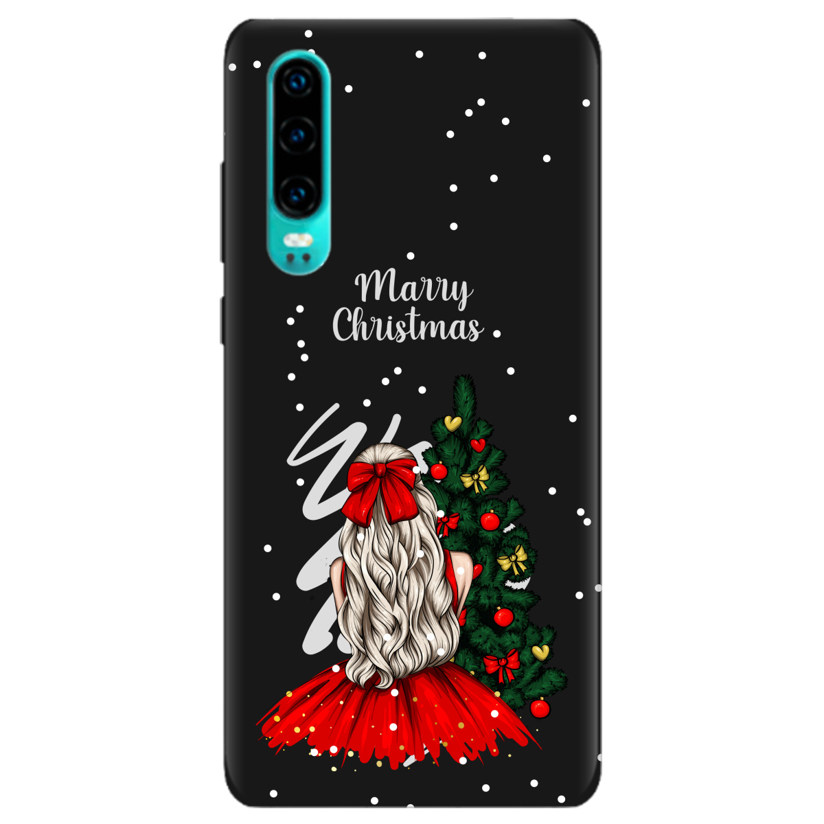 Чехол для Huawei P30 черный матовый soft touch Beautiful christmas - фото 1