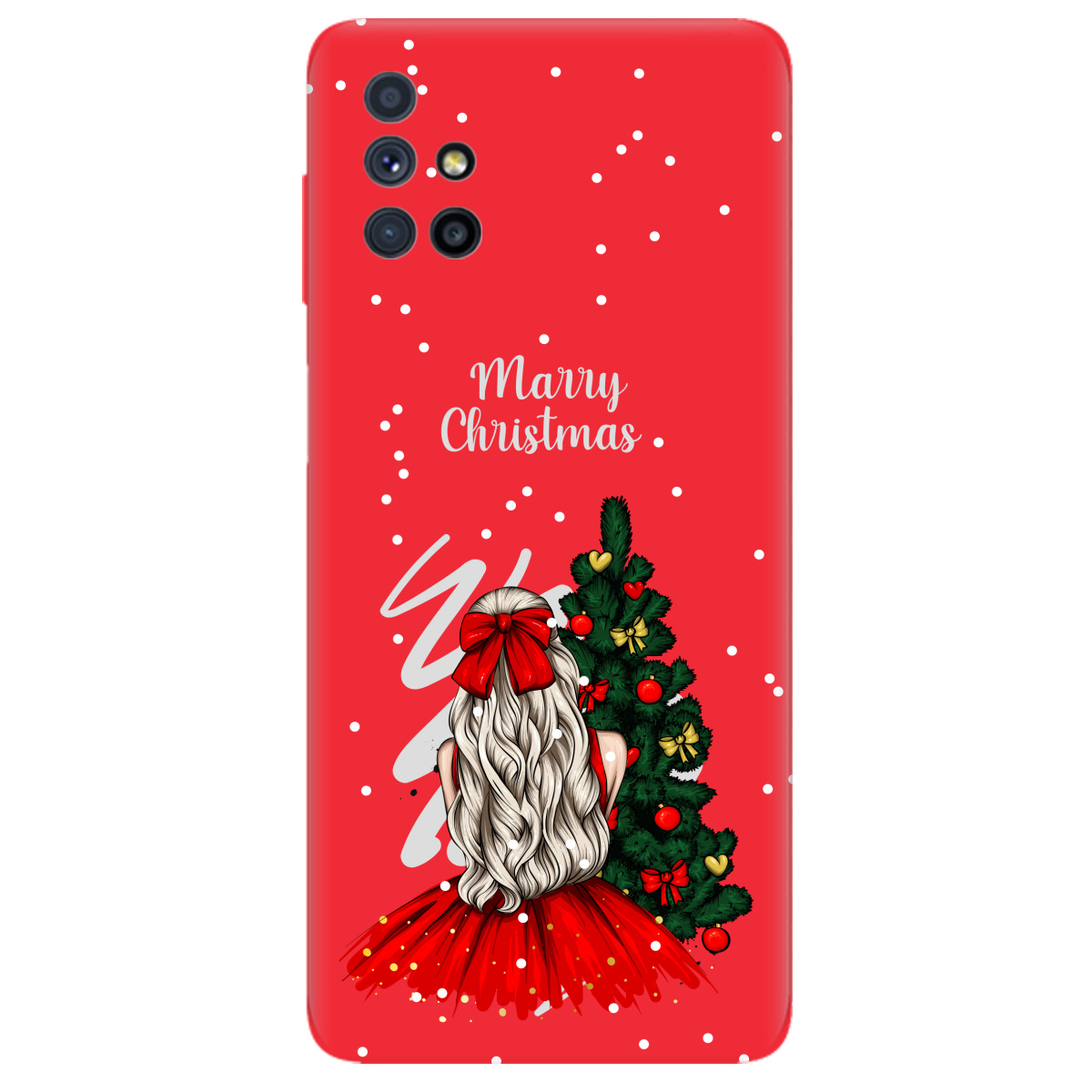 Чехол для Samsung Galaxy M51 ярко-красный матовый soft touch Beautiful christmas - фото 1