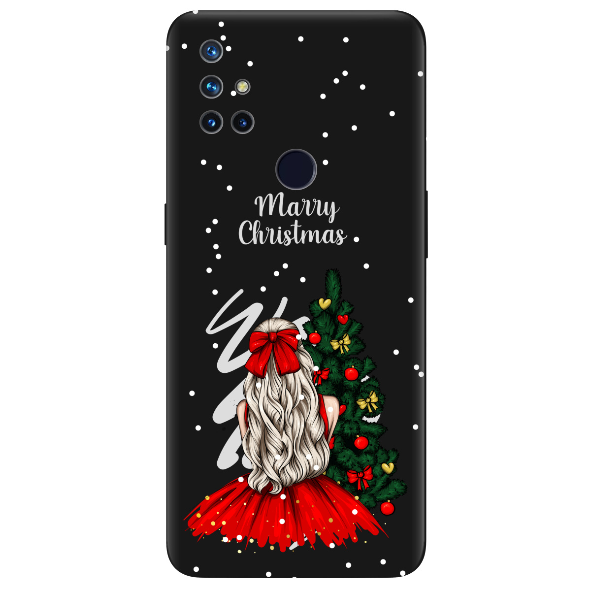Чехол для OnePlus Nord N10 5G черный матовый soft touch Beautiful christmas - фото 1