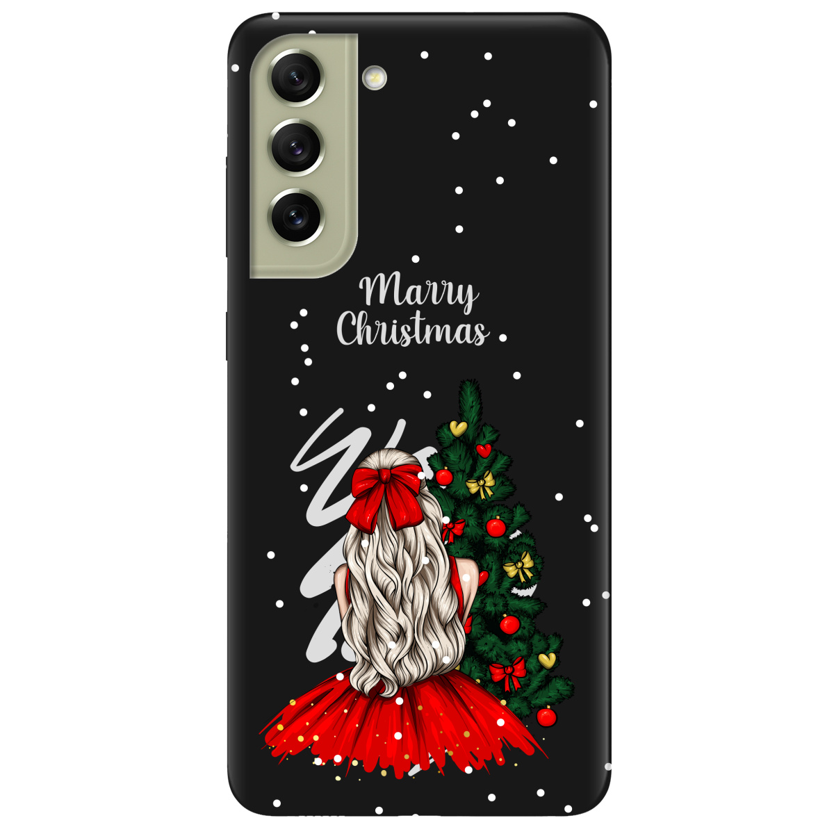 Чехол для Samsung Galaxy S21 FE черный матовый soft touch Beautiful christmas - фото 1