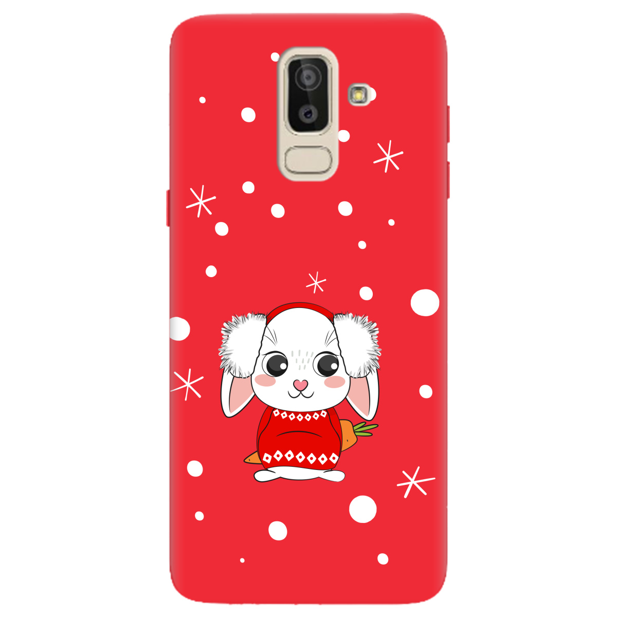Чехол для Samsung Galaxy J8 2018 ярко-красный матовый soft touch My bunny - фото 1