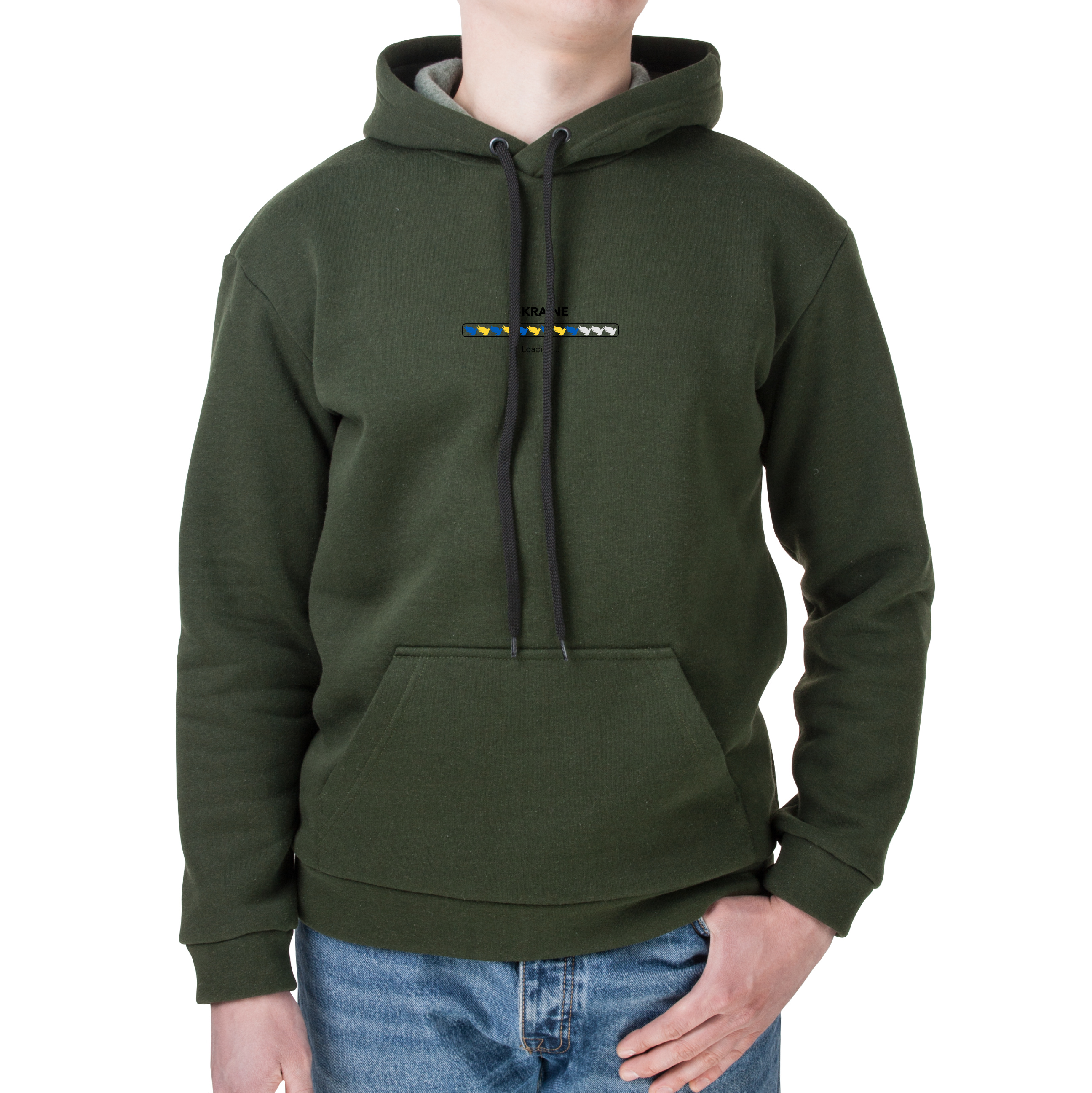 Худі з кишенею унісекс тринитка з начісом олива Peace for Ukraine loading S - фото 1