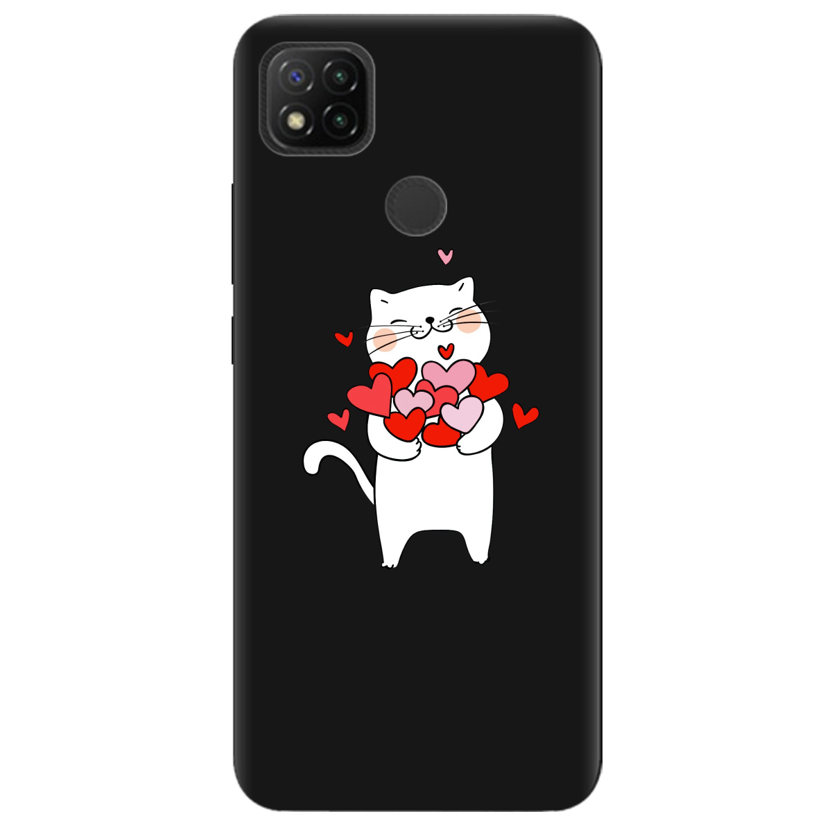Чехол для Xiaomi Redmi 9C черный матовый soft touch loving heart - фото 1
