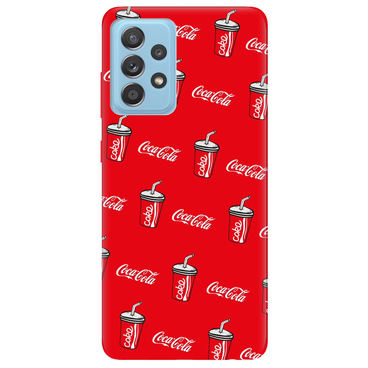 Чехол для Samsung Galaxy А52 ярко-красный матовый soft touch Coca Cola - фото 1