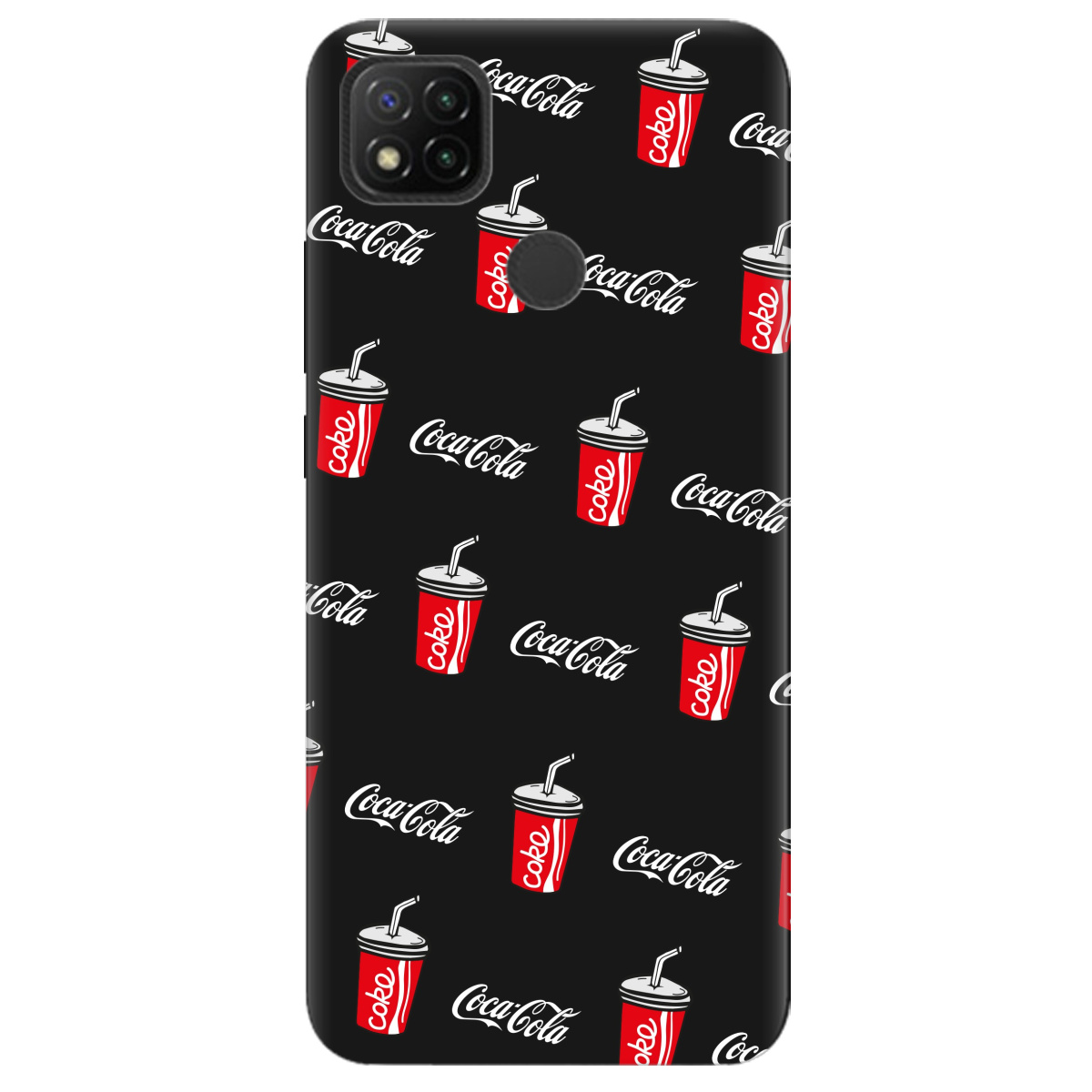 Чехол для Xiaomi Redmi 9C черный матовый soft touch Coca Cola - фото 1
