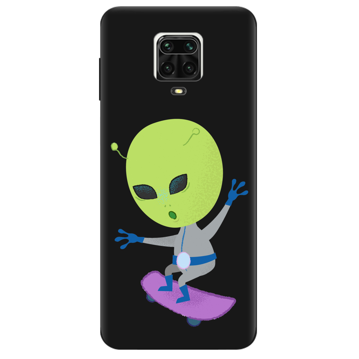 Чехол для Xiaomi Redmi Note 9 Pro черный матовый soft touch Alien - фото 1